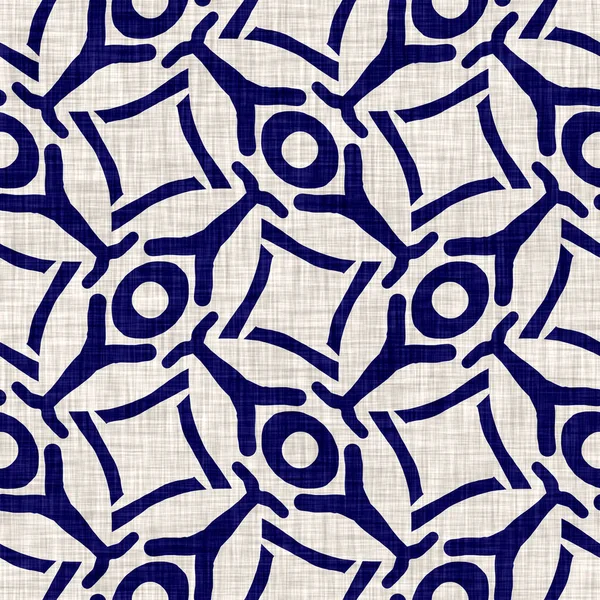 Seamless indigo geometric texture. Blue woven boro cotton dyed effect background. Japan repeat batik resist pattern. Asian starry all over print — Stock Photo, Image