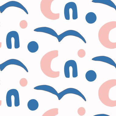 Soyut oynak matisse biçimi şekil kalıbını keser. Baskıdaki retro çocuklar için kusursuz modern kolaj tasarımı. Moda geometrik ev dekorasyonu, çocuk modası, vektör tekrarlı duvar kağıdı