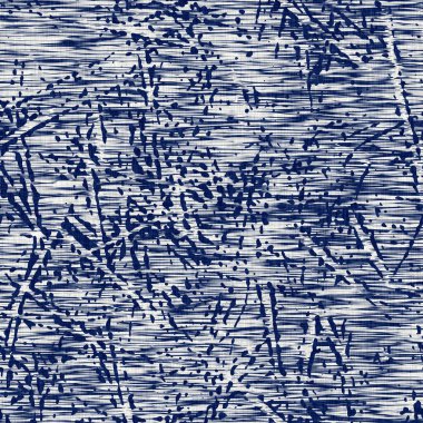 İndigo boyalı kumaş rastgele benekler desen dokusu. Kusursuz tekstil kumaş boyası baskıya dayanıklıdır. Japon kimono bloğu baskısı. Yüksek çözünürlüklü batik etkisi benekli kumaş parçası. 