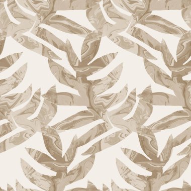 Sepia kahverengi mermer yapraklar, dikişsiz desen. Basit desenli matisse kağıt kesim tarzında ince 2 ton yaprak motifi. Her tarafı dekoratif baskı. En az bej rengi ecru kağıt jpg kumaş parçası. 