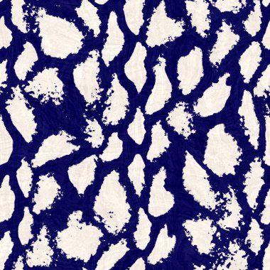 Kusursuz çivit mavisi deforme olmuş doku. Mavi örülmüş boro pamuk boyalı efekt arka planı. Japonya Batik direncini tekrarlıyor. Her yerde Asya yıldızları var.