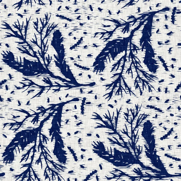 Indigo färgade tyg löv mönster konsistens. Sömlös textil modeduk färg motstå alla tryck. Japansk kimono blocktryck. Högupplöst batik effekt repeterbar swatch. — Stockfoto