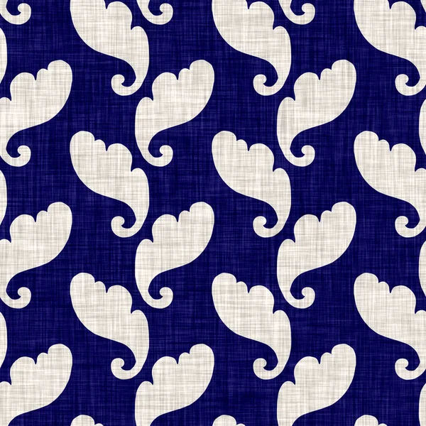 Bloque de follaje azul índigo estampado de fondo de textura de lino teñido. Muestra de patrón batik repetición japonesa tejida sin costura. Bloque de desenfoque afligido orgánico floral estampado por todo el textil. — Foto de Stock