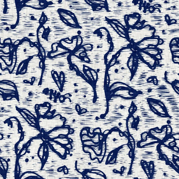 Texture motif fleur tissu teint indigo. Teinture de tissu de mode textile sans couture résister partout imprimer. Impression bloc kimono japonais. Effet batik haute résolution swatch répétable. — Photo