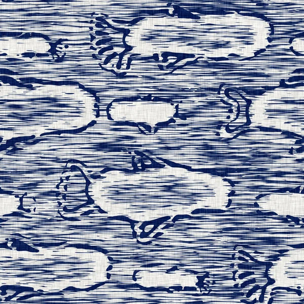 Indigo dyed fabric fish animal pattern texture. Seamless textile fashion cloth dye resist all over print. Japanese kimono block print. High resolution batik effect repeatable nature swatch. — Stock Photo, Image