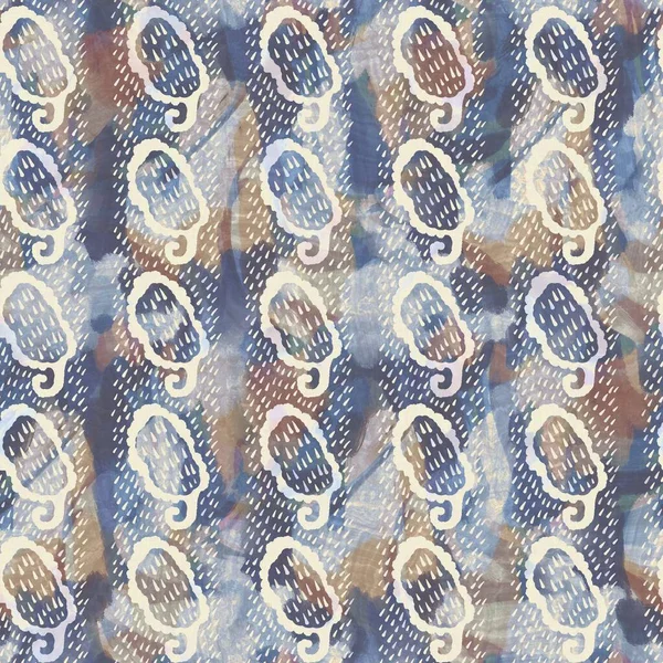 Rustikální francouzské šedé listy potištěné tkaniny. Bezešvé evropský styl měkký nábytek textilní vzor. Batik po celém digitální listoví efekt tisku. Pestrobarevná modrá dekorativní látka. Vysoká kvalita rastrové jpg — Stock fotografie