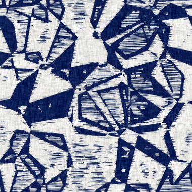 İndigo boyalı kumaş jeo şekil dokusu. Kusursuz tekstil kumaş boyası baskıya dayanıklıdır. Japon kimono bloğu baskısı. Yüksek çözünürlüklü batik etkisi 