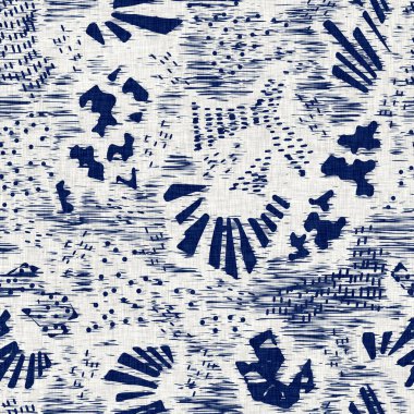 İndigo boyalı kumaş jeo şekil dokusu. Kusursuz tekstil kumaş boyası baskıya dayanıklıdır. Japon kimono bloğu baskısı. Yüksek çözünürlüklü batik etkisi 