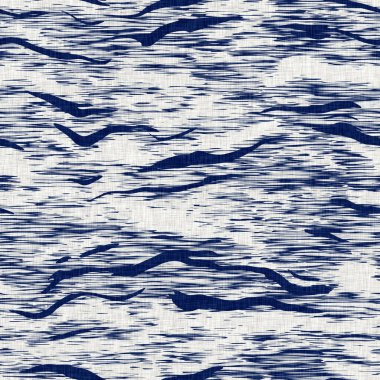 İndigo boyalı kumaş şerit desen dokusu. Kusursuz tekstil kumaş boyası baskıya dayanıklıdır. Japon kimono bloğu baskısı. Yüksek çözünürlüklü batik etkisi çizgili kumaş parçası. 