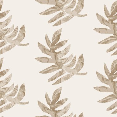 Sepia kahverengi mermer yapraklar, dikişsiz desen. Basit desenli matisse kağıt kesim tarzında ince 2 ton yaprak motifi. Her tarafı dekoratif baskı. En az bej rengi ecru kağıt jpg kumaş parçası. 