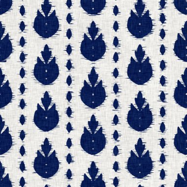 İndigo boyalı kumaş desenli çiçek deseni. Kusursuz tekstil kumaş boyası baskıya dayanıklıdır. Japon kimono bloğu baskısı. Yüksek çözünürlüklü batik etkisi tekrarlanabilir kumaş parçası. 