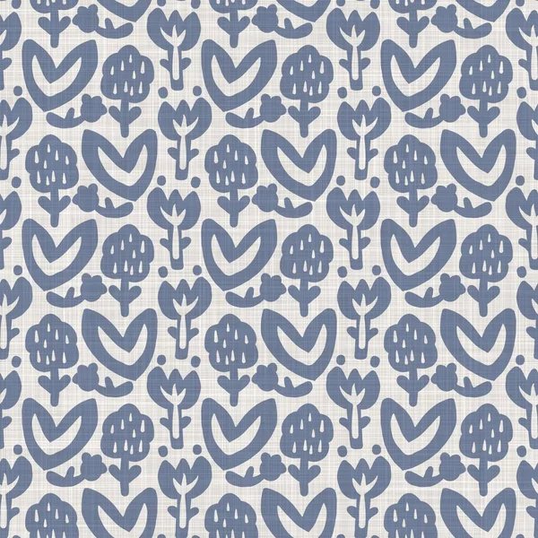 Lino francés sin costuras impreso fondo damasco floral. Provenza azul gris textura patrón de lino. Estilo elegante Shabby tejido fondo borroso. Textil rústico por todas partes imprimir —  Fotos de Stock