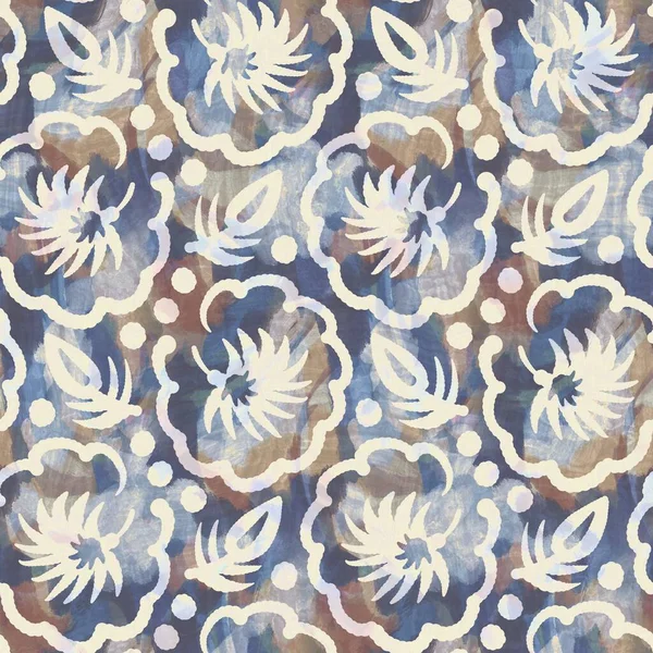 Tissu imprimé fleur grise rustique. Style européen sans couture motif textile ameublement doux. Batik partout effet imprimé floral numérique. Tissu décoratif bleu panaché. Haute qualité raster jpg — Photo