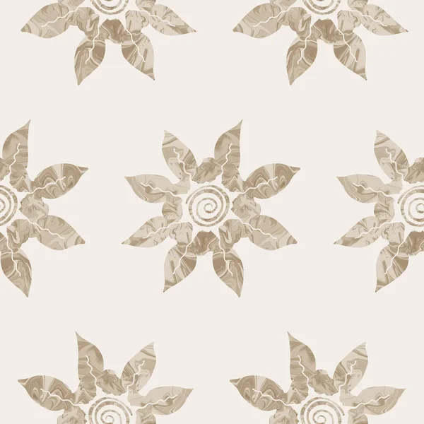 Sepia brun marmor blommig sömlös mönster. Subtila 2 ton blomma blommar i enkel texturerad matisse papper stil snitt. Över hela dekorationstrycket. Minimal beige ecru papper jpg klase kakel. — Stockfoto