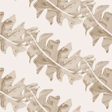 Sepia kahverengi mermer yapraklar, dikişsiz desen. Basit desenli matisse kağıt kesim tarzında ince 2 ton yaprak motifi. Her tarafı dekoratif baskı. En az bej rengi ecru kağıt jpg kumaş parçası. 