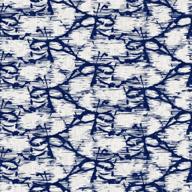  İndigo boyalı kumaş desenli çiçek deseni. Kusursuz tekstil kumaş boyası baskıya dayanıklıdır. Japon kimono bloğu baskısı. Yüksek çözünürlüklü batik etkisi tekrarlanabilir kumaş parçası. 