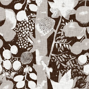 Gri kahverengi tonları olan kış çiçekleri pürüzsüz desenli. Modern stilize botanikler örülmüş izin kapağı. Erkeksi kır çiçeği bahçesi tasarımı