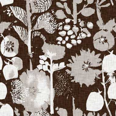Gri kahverengi tonları olan kış çiçekleri pürüzsüz desenli. Modern stilize botanikler örülmüş izin kapağı. Erkeksi kır çiçeği bahçesi tasarımı