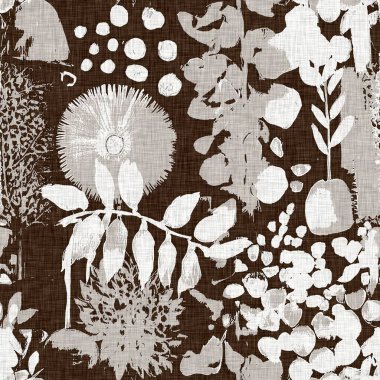 Gri kahverengi tonları olan kış çiçekleri pürüzsüz desenli. Modern stilize botanikler örülmüş izin kapağı. Erkeksi kır çiçeği bahçesi tasarımı