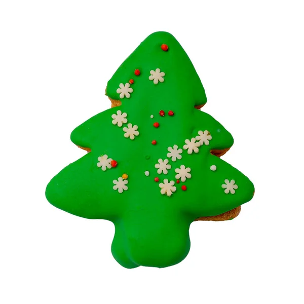 Isolerad Vit Bakgrund Jul Träd Form Pepparkakor Cookie Dekorerad Med — Stockfoto