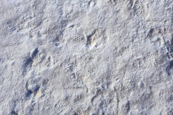 Otisky Zasněžené Silnici Detailní Záběr Abstraktní Pozadí Textury Sněhu Sněhových — Stock fotografie