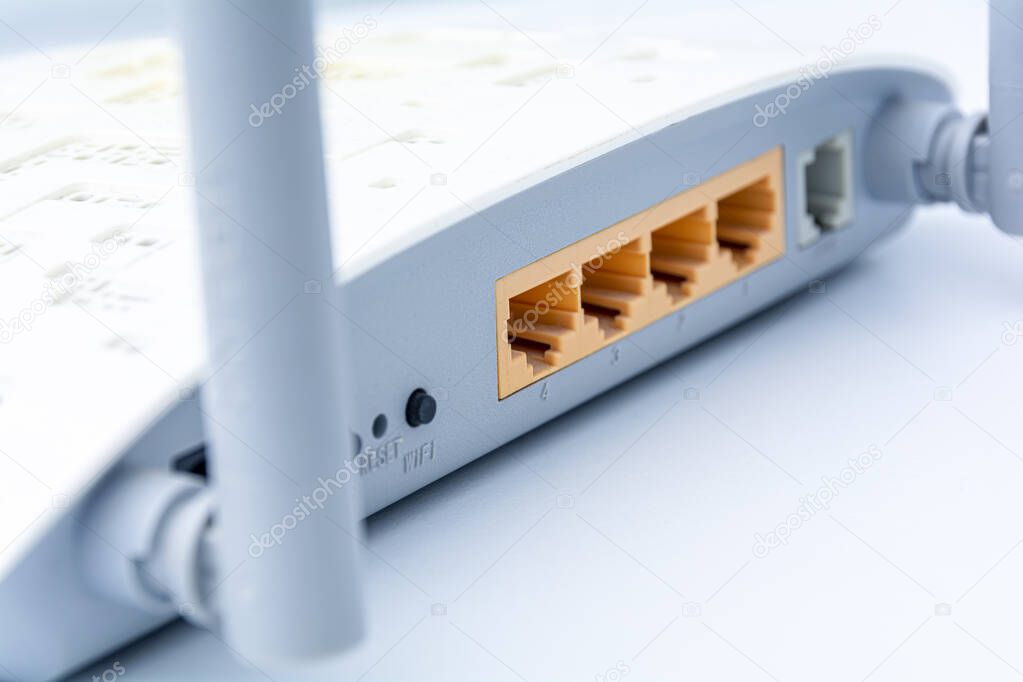 Close-up of a wireless router. The concept of communications and the Internet, communications and technologies in the field of communications and the Internet.