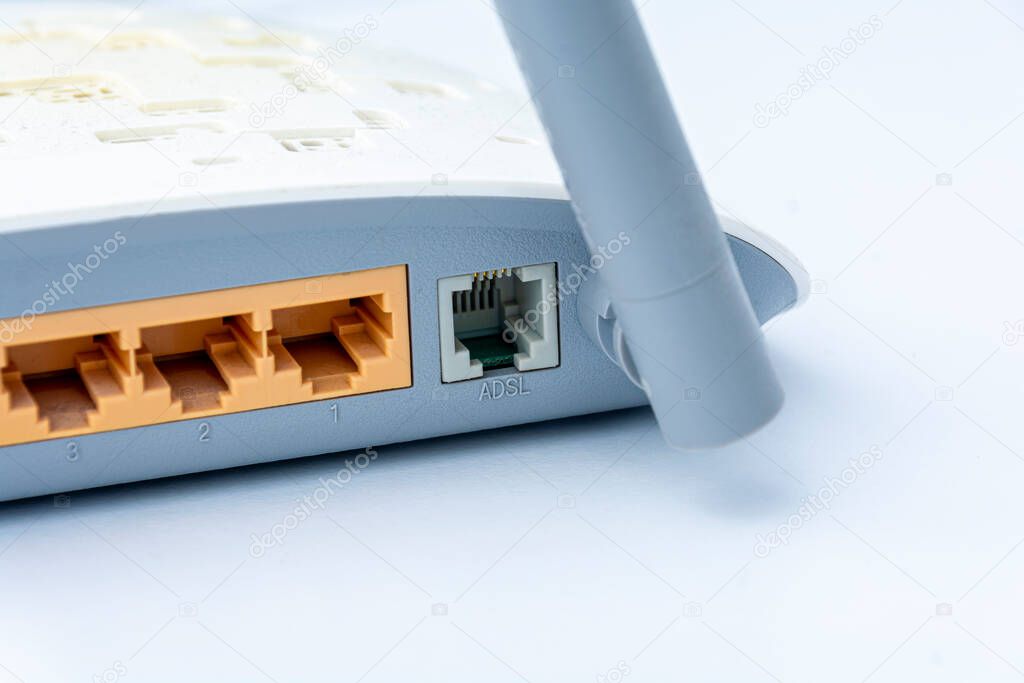 Modern wireless internet router on white background. Wireless routers close-up. Concept of communication and internet, communication, technologies in the field of communication and internet.