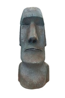 Paskalya Adası 'ndaki Moai heykelleri. Beyaz arka planda izole edilmiş stilize heykel. Proje ve tasarım için nesne.