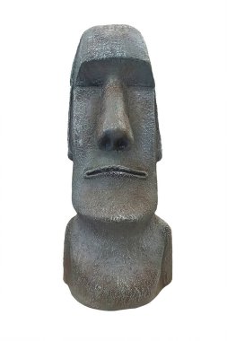Paskalya Adası 'ndaki Moai heykelleri. Beyaz arka planda izole edilmiş stilize heykel. Proje ve tasarım için nesne.