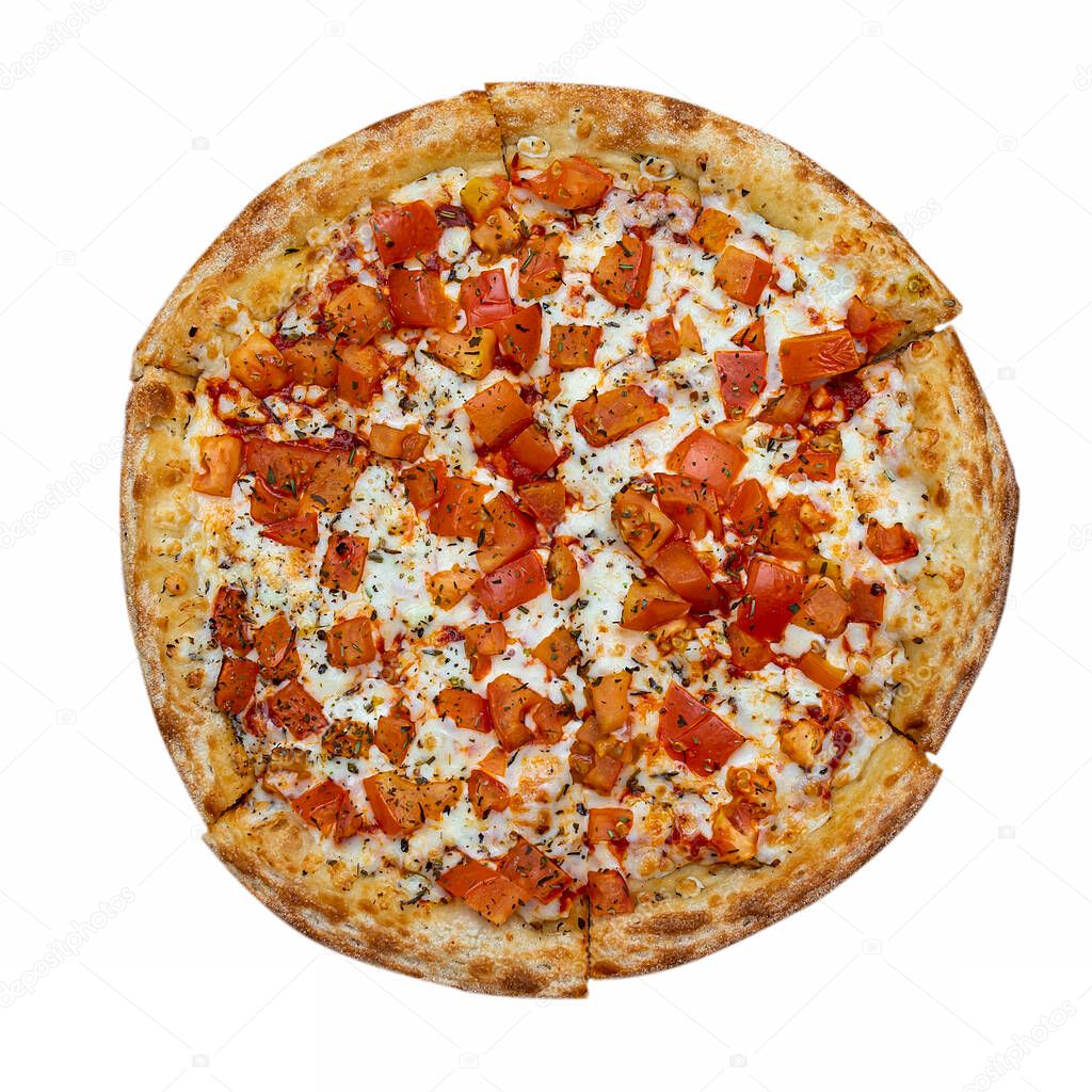 Traditional Italian pizza. Pizza isolated on a white background. Object for project and design. Delicious food concept.