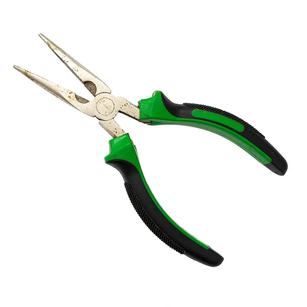 Pliers Green Handles Jaws Pliers Isolated White Background — 스톡 사진