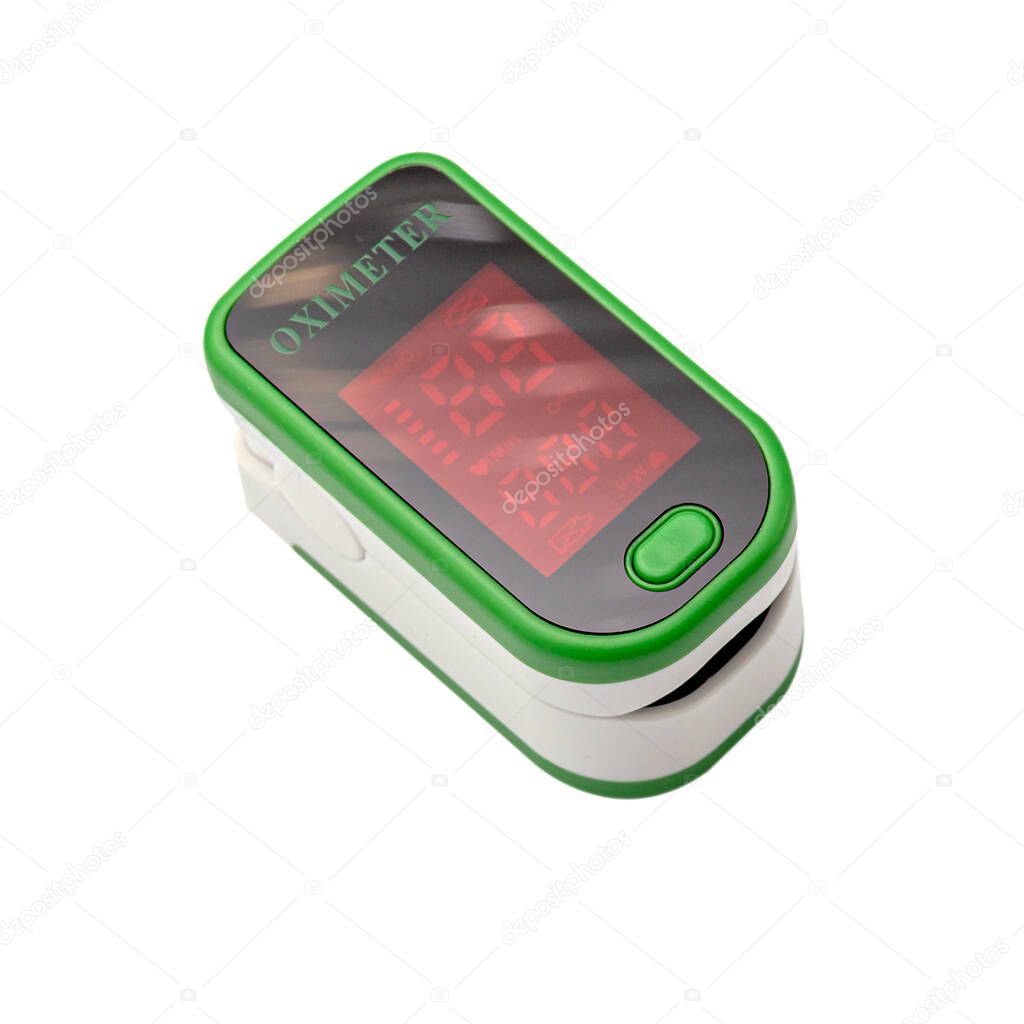 Pulse oximeter close up isolated on white background. Image for project and design.