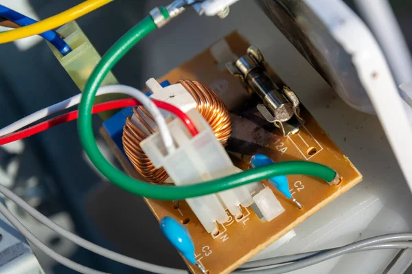 Circuit diagram with blown fuse. Electrical network concept, safety and short circuit.