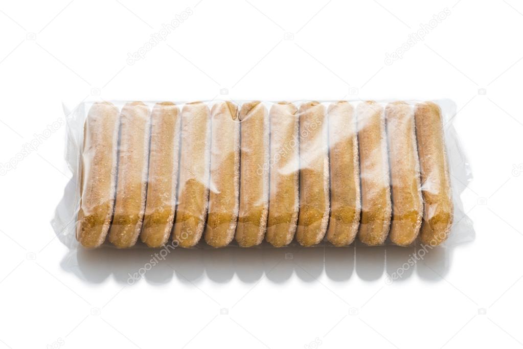 Italian biscuits called Savoiardi in plastic package