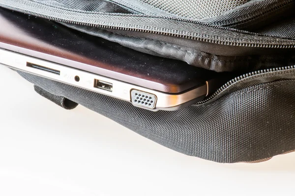 Laptop with dust and computer bag — Stock Photo, Image