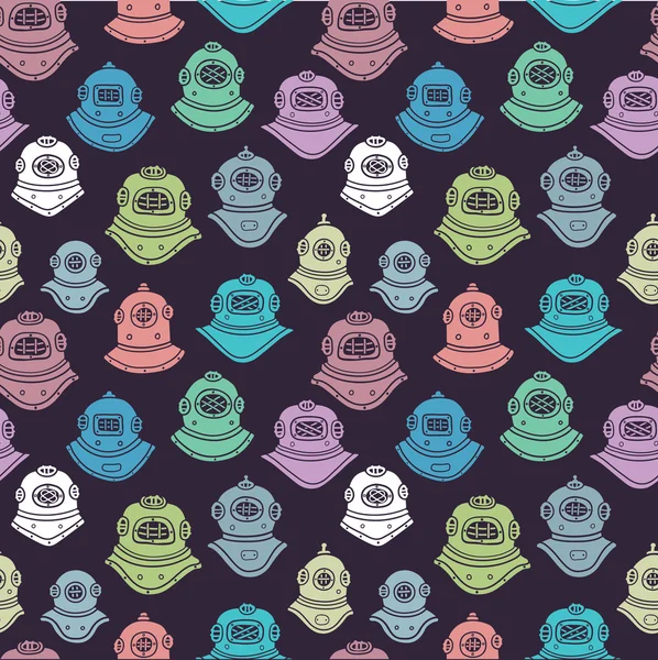 Retro diving helmets seamless pattern — Stock Vector