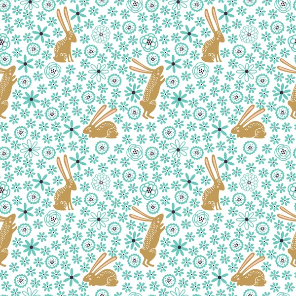 귀여운 작은 토끼와 함께 완벽 한 꽃 패턴 — 스톡 벡터