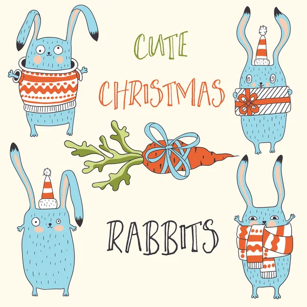 Lapins de Noël. Ensemble vectoriel — Image vectorielle