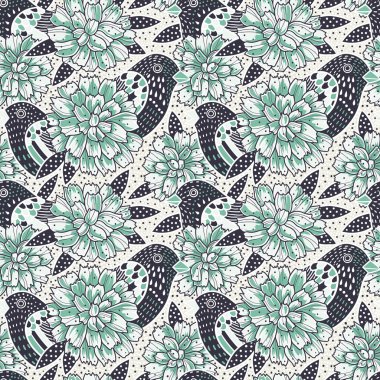Seamless floral pattern with birds clipart