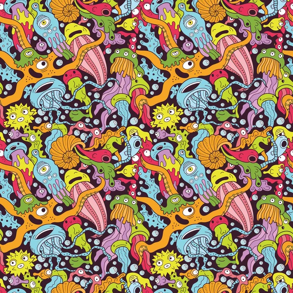 Deep sea monsters seamless pattern — Stock Vector