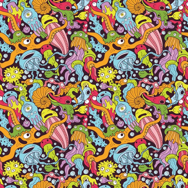 Monstres d'eau profonde motif sans couture — Image vectorielle