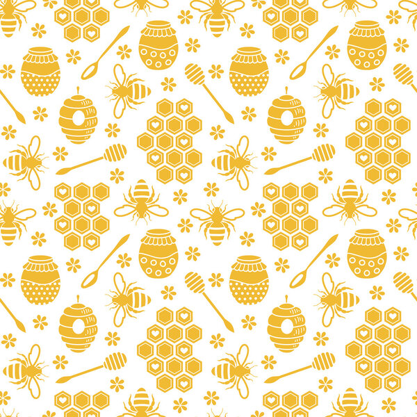 Бесшовный узор с пчелами и медом

