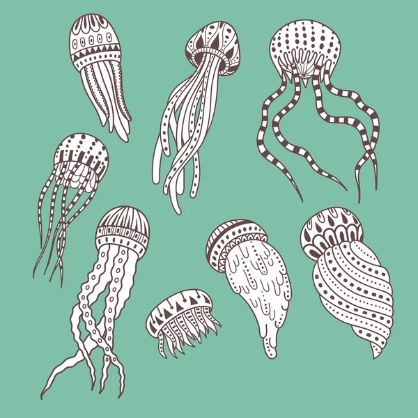 Set of ornamental jellyfishes — Stock Vector