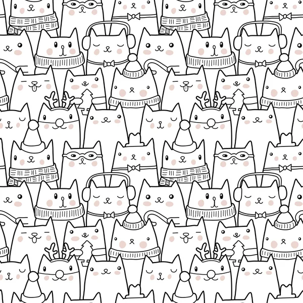 Christmas cats seamless pattern — Stock Vector