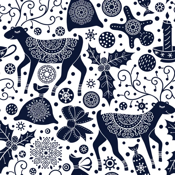 Motif sans couture de Noël avec des cerfs — Image vectorielle