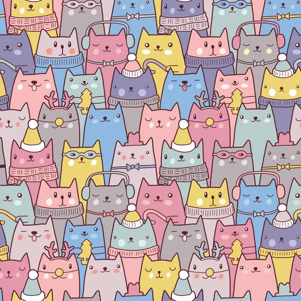 Christmas cats seamless pattern — Stock Vector