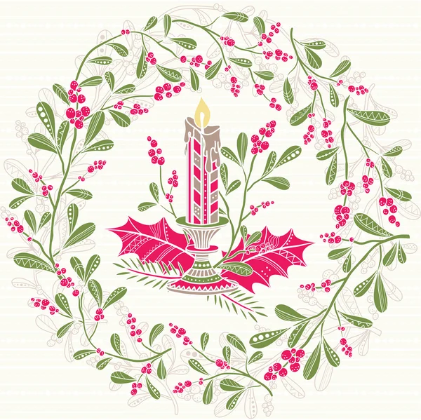 Christmas mistletoe wreath with candle — Stock Vector