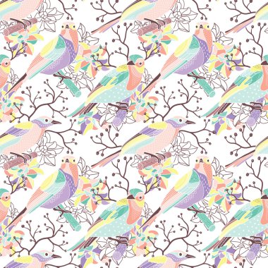 Kuşlarla kusursuz çiçek deseni