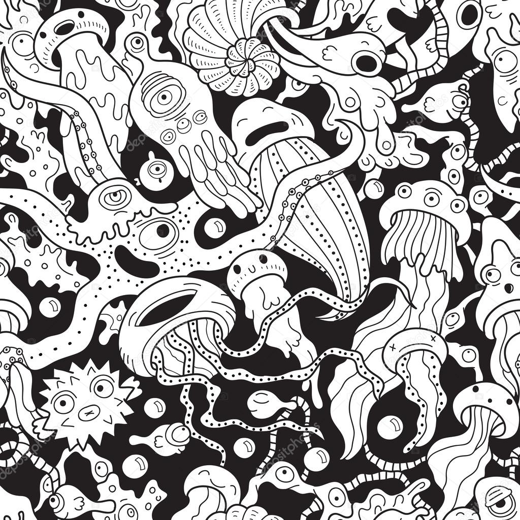 Deep sea monsters seamless pattern