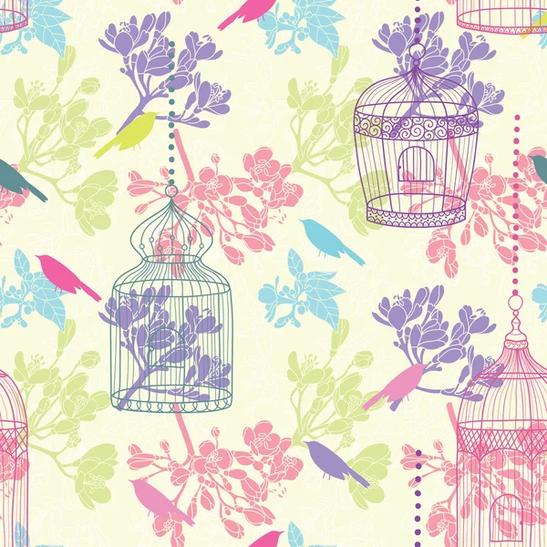 Birdcages seamless pattern — Stock Vector